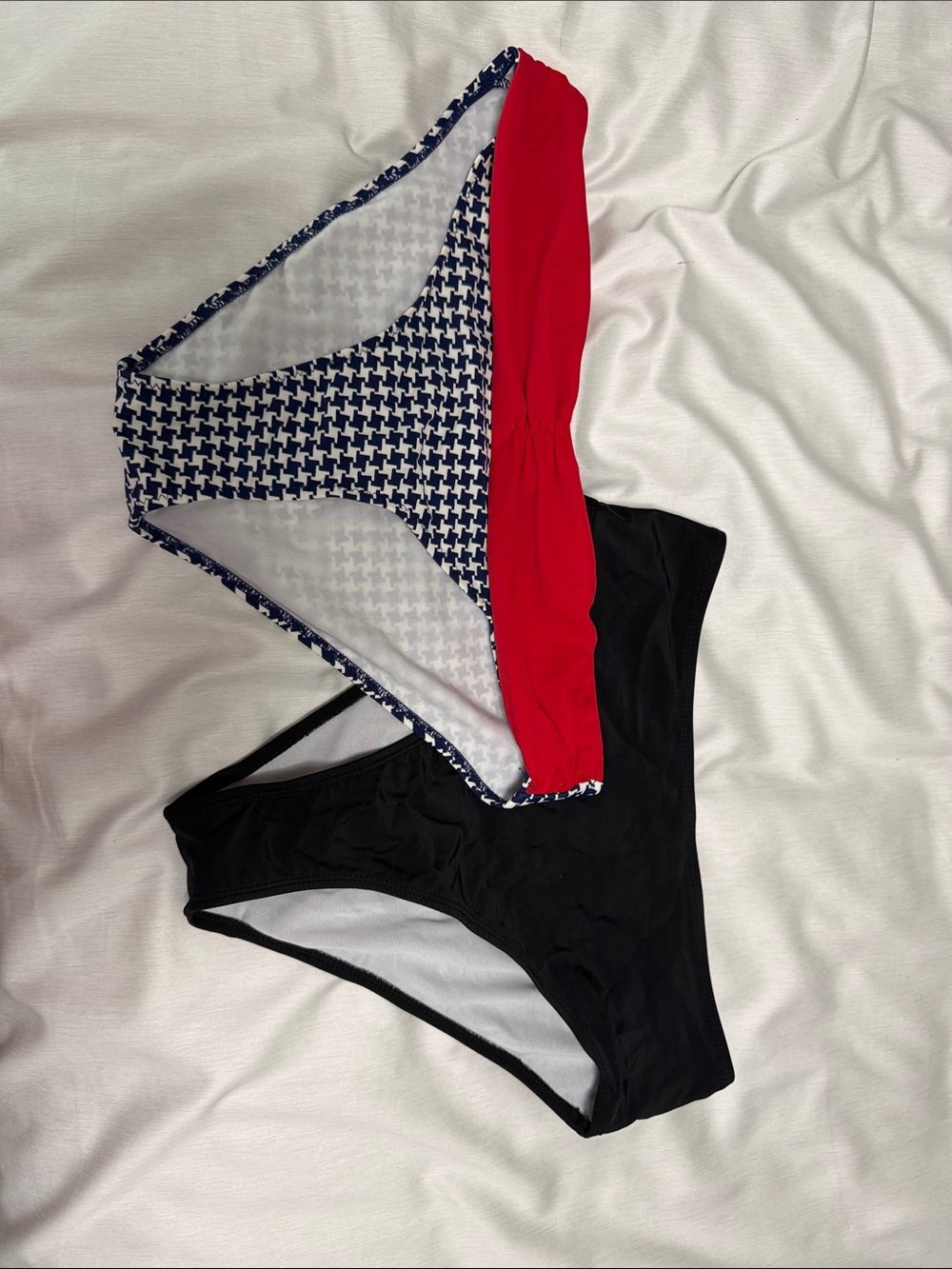 Two-Piece Bikini Bottoms in Red, Navy Houndstooth & Black